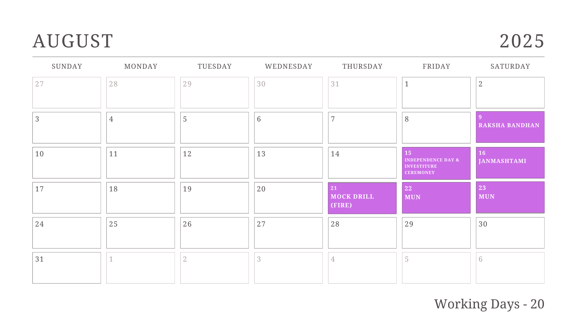 JKG Calendar