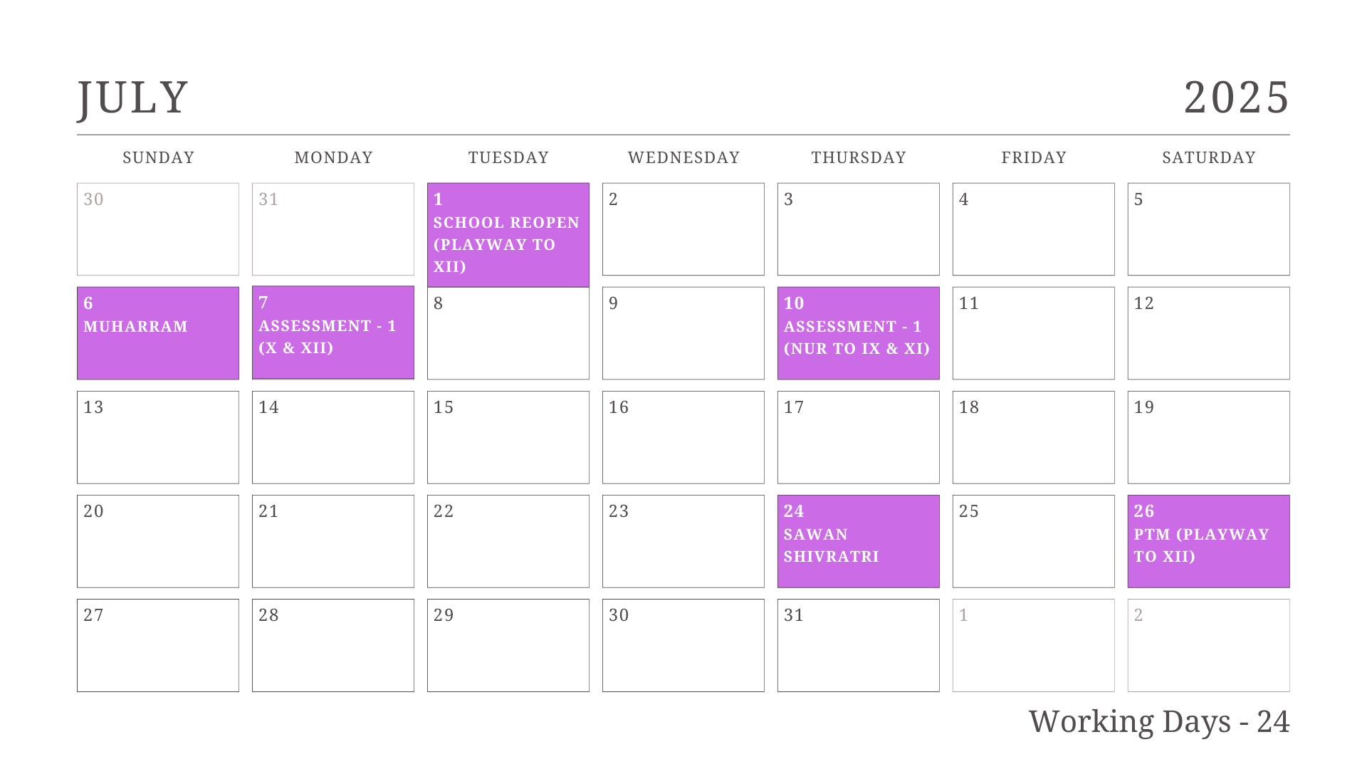 JKG Calendar